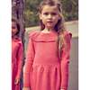 Ruffled Front Round Neck Long Puff Sleeve Dress, Raspberry - Dresses - 2