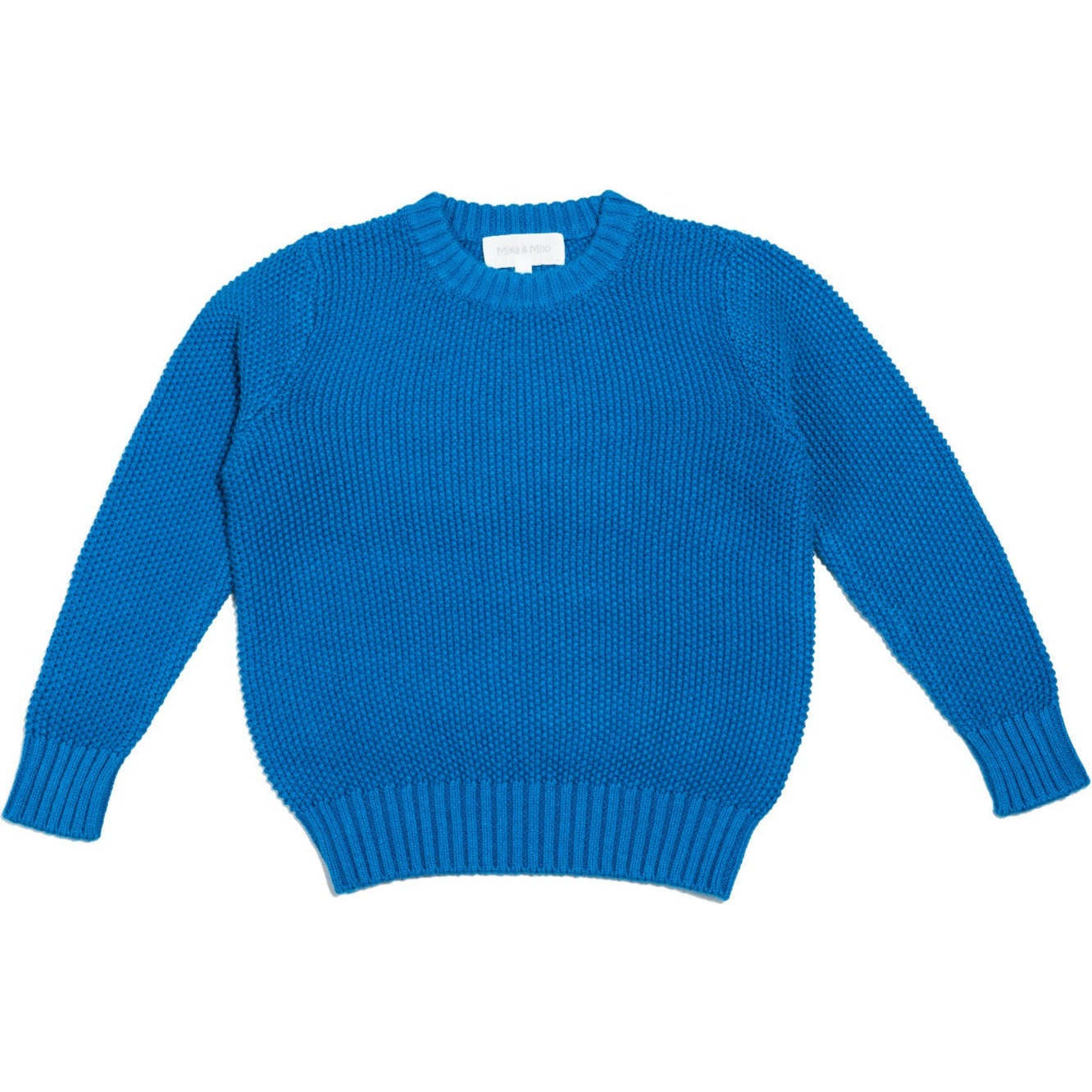 Moss Stitch Knit Ribbed Neck Jumper, Cobalt - Sweaters - 1