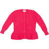 Moss Stitch Knit Ribbed Neck Buttoned Peplum Jacket, Raspberry - Cardigans - 1 - thumbnail