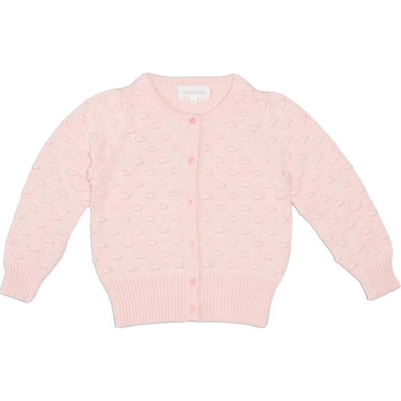 Baby Popcorn Knit Long Sleeve Ribbed Cuff Cardigan, Blush - Cardigans - 1