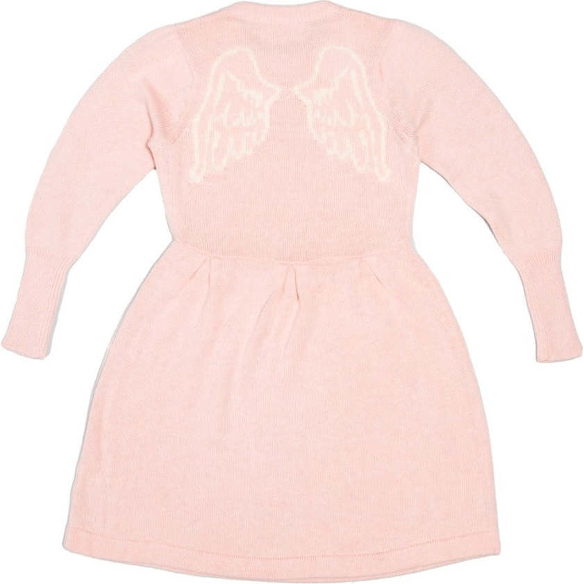 Angel Knit Round Neck Long Puff Sleeve Dress, Blush - Dresses - 1