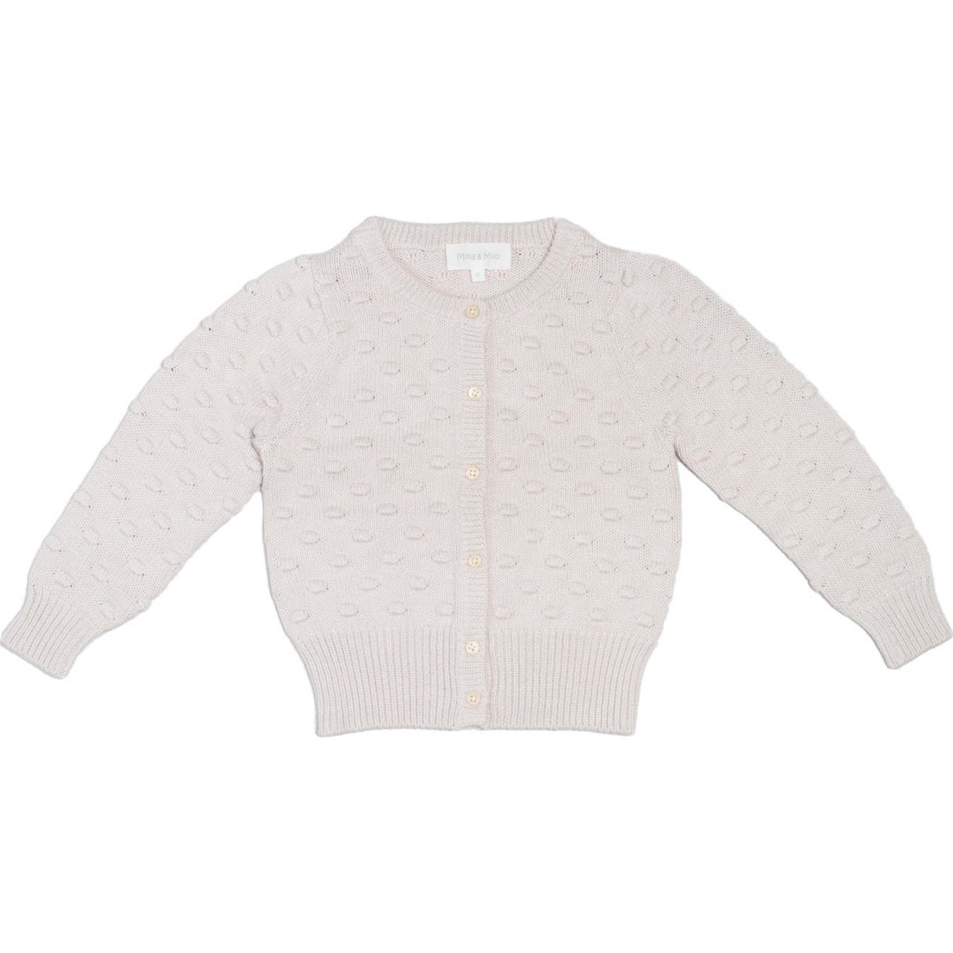 Baby Popcorn Knit Long Sleeve Ribbed Cuff Cardigan, Chalk - Cardigans - 1