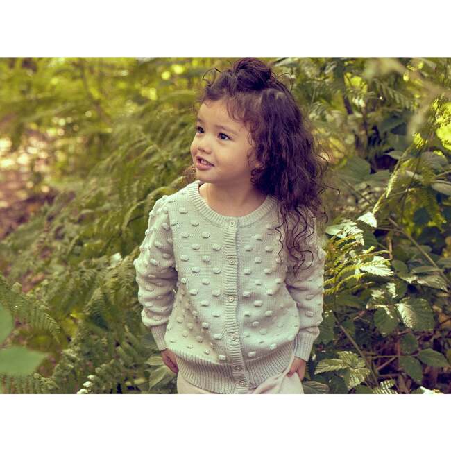 Baby Popcorn Knit Long Sleeve Ribbed Cuff Cardigan, Chalk - Cardigans - 5