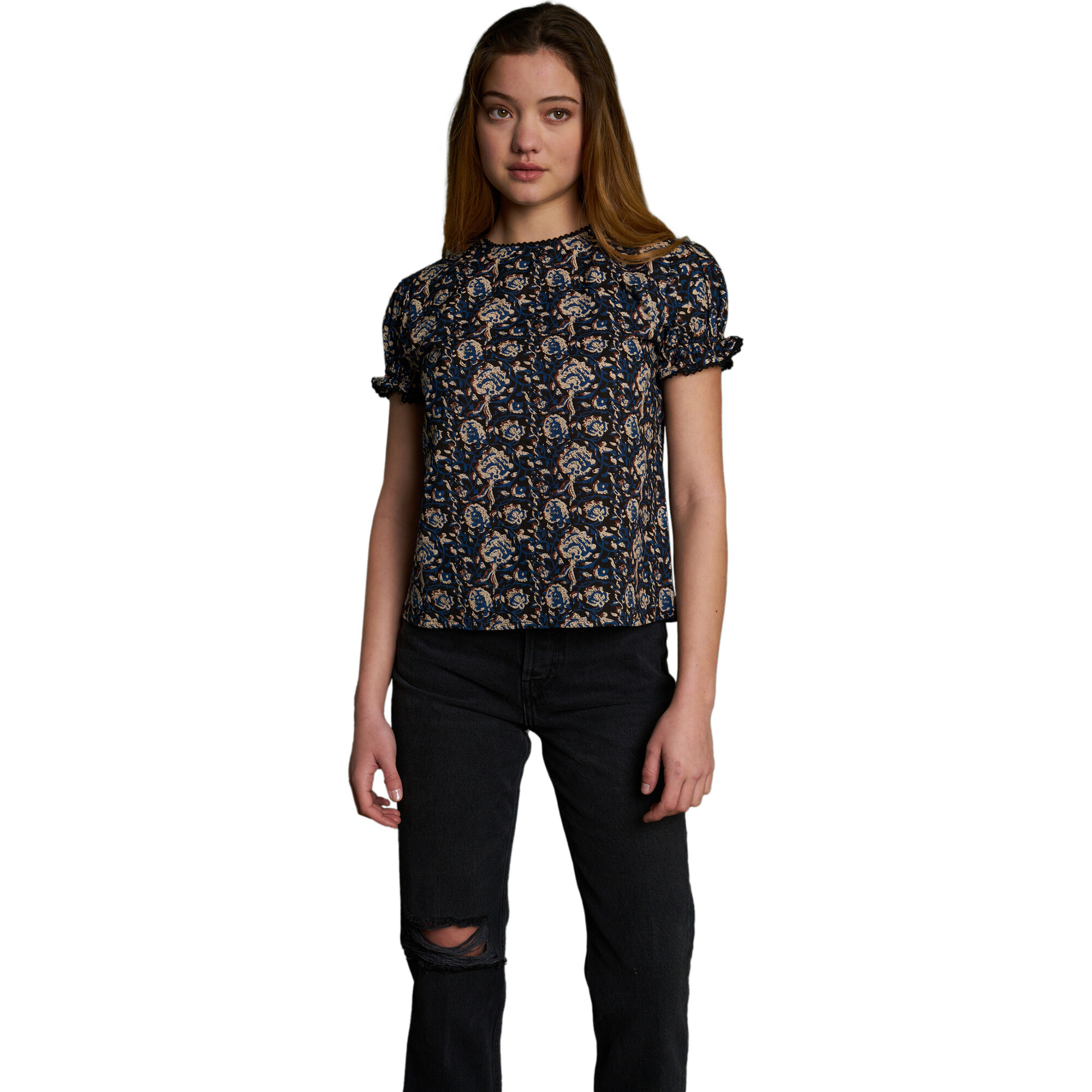 Women's Pia Top, Navy Block - Blouses - 1