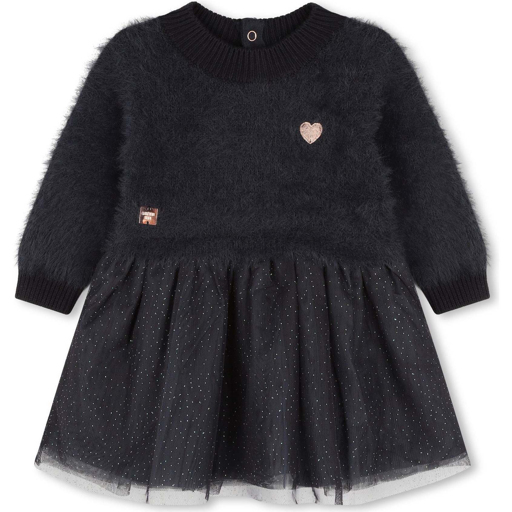 Heart Knit Jersey Dress, Navy - Dresses - 1