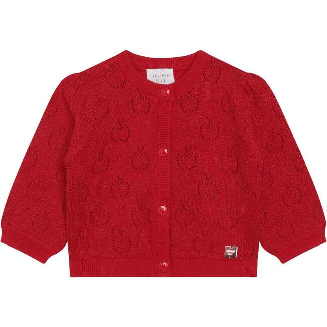 Apple Embroidered Cardigan, Red