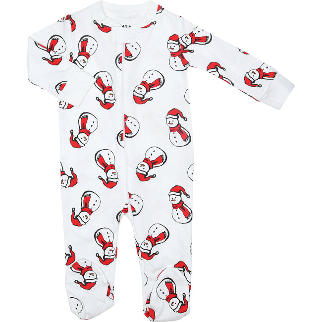 Snowman Zipper Romper, Red - Rompers - 2