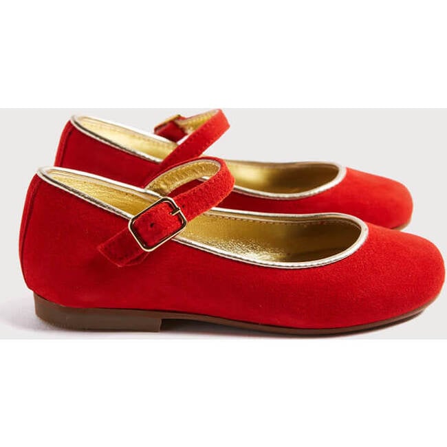 Suede Piped Mary Jane Shoes, Red - Mary Janes - 4