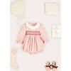 Hand-Smocked Ruffle Collar Romper, Rose Pink - Onesies - 3