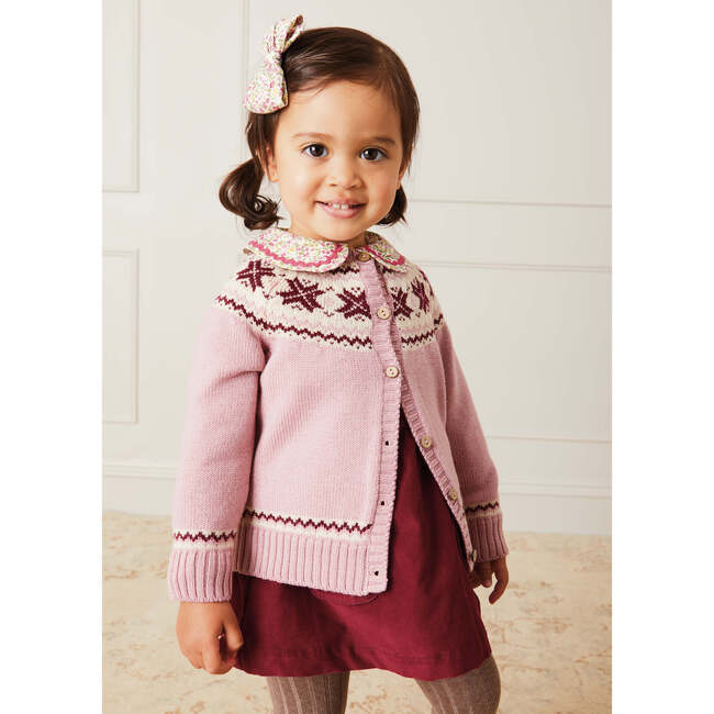 Classic Fair Isle Ribbed Cuff Cardigan, Pink - Cardigans - 2