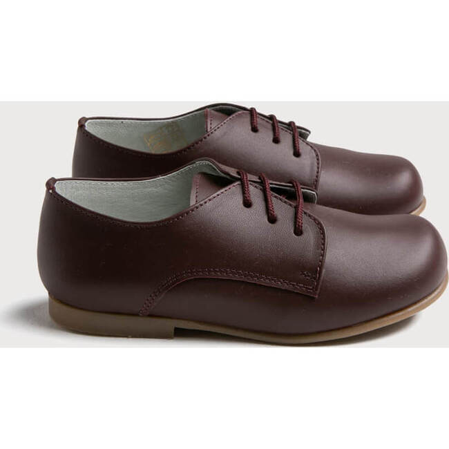 Leather Round Toe Lace-Up Shoes, Burgundy - Dress Shoes - 3