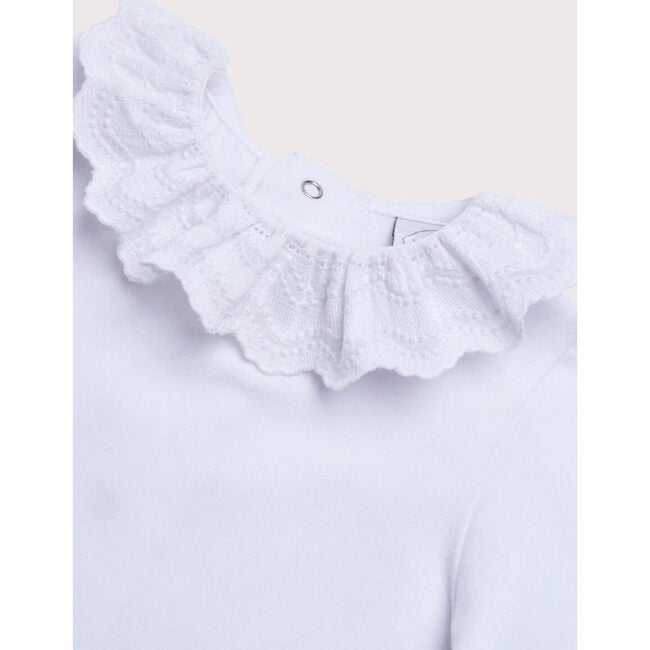 Frill Collar Long Sleeve Bodysuit, White - Onesies - 4