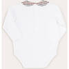 Check Peter Pan Collar Long Sleeve Bodysuit, Beige - Onesies - 4