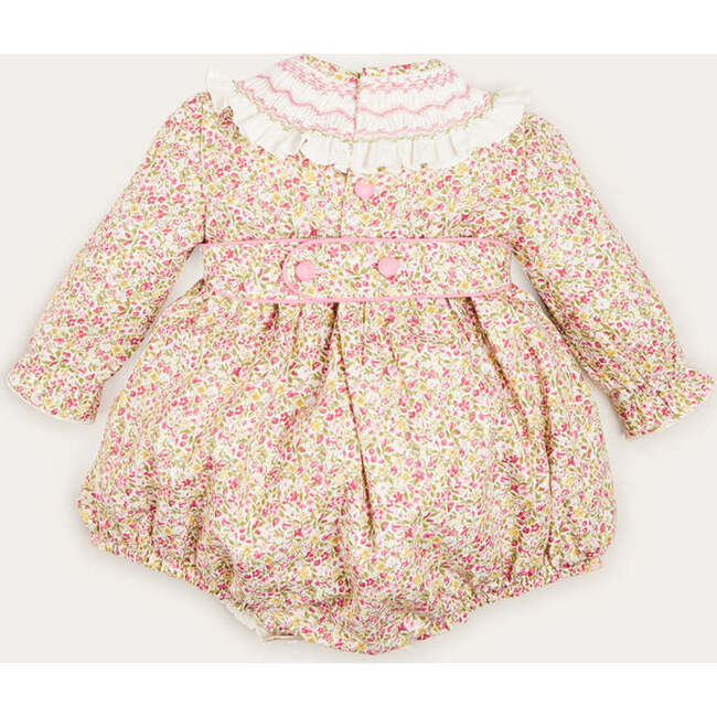 Floral Hand-Smocked Long Sleeve Romper, Pink - Onesies - 5