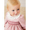 Hand-Smocked Ruffle Collar Romper, Rose Pink - Onesies - 4