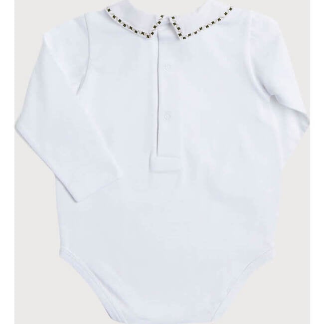 Embroidered Polo Collar Bodysuit, White - Onesies - 5