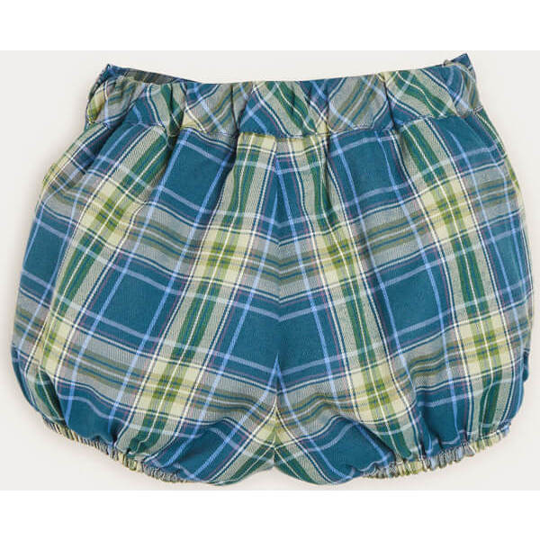 Check Leather Button Bloomers, Blue - Bloomers - 4