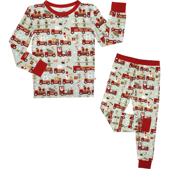 Christmas Train Bamboo Long Sleeve Kids Pajama Pants Set