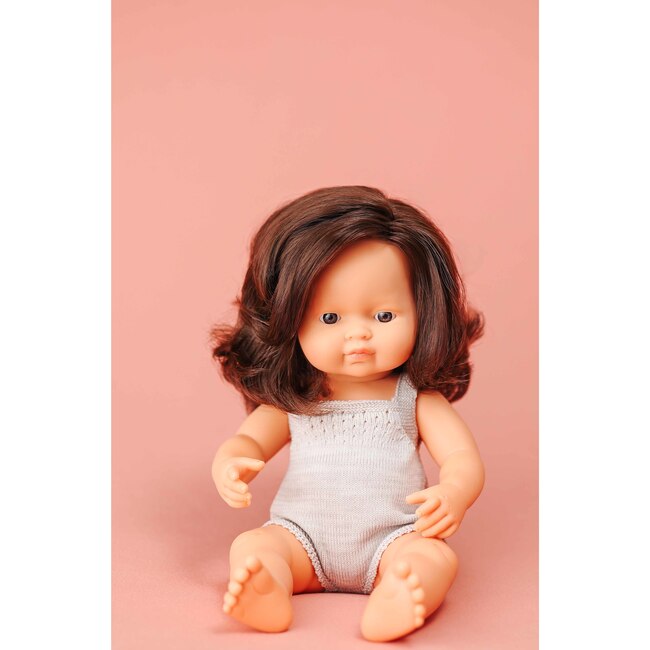 Colourful Edition Collection - Baby Doll Caucasian Brown Hair Girl 15" (grey rompers) - Dolls - 5