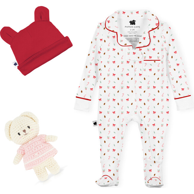 Holly Print Deluxe Bundle, Pink Bear