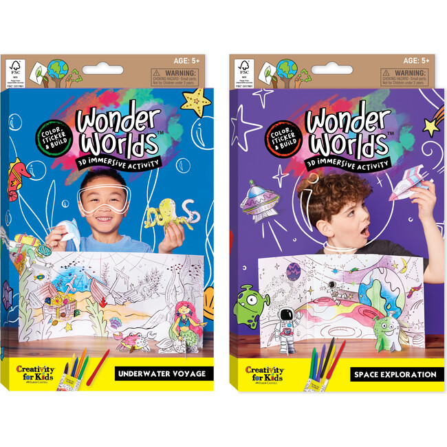 Wonder Worlds 3D Coloring Activity 2 Pack, Space and Underwater