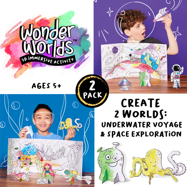 Wonder Worlds 3D Coloring Activity 2 Pack, Space and Underwater - Activities - 2