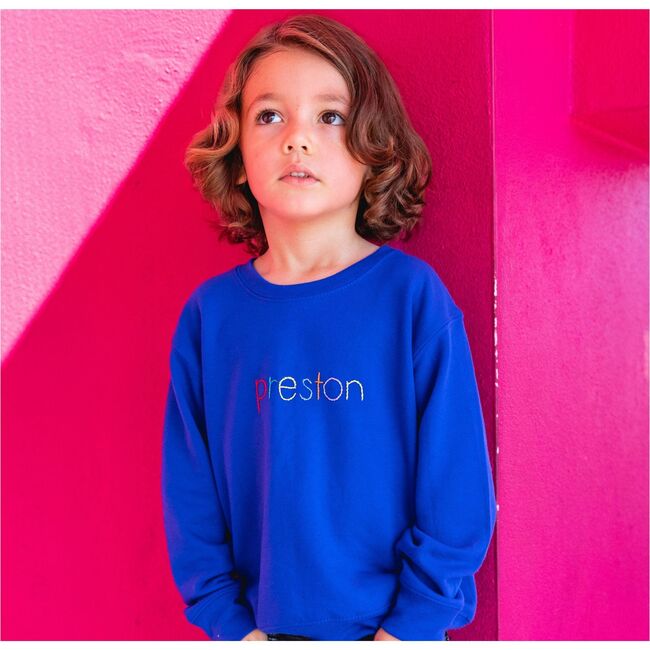 Personalized Rainbow Block Print Sweatshirt, Royal Blue - Sweatshirts - 2