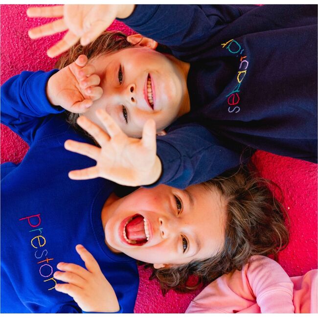 Personalized Rainbow Block Print Sweatshirt, Royal Blue - Sweatshirts - 3