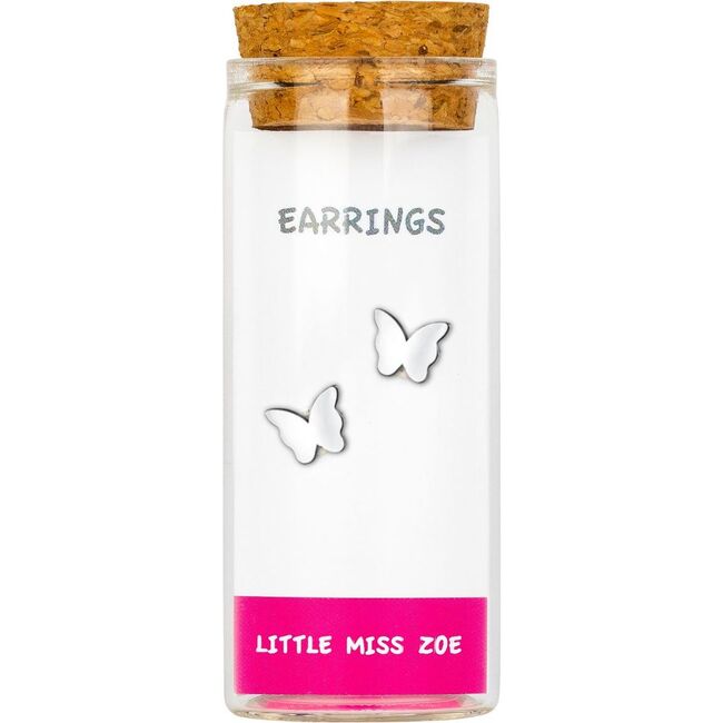 Stud Earrings in a Bottle, Silver Butterfly
