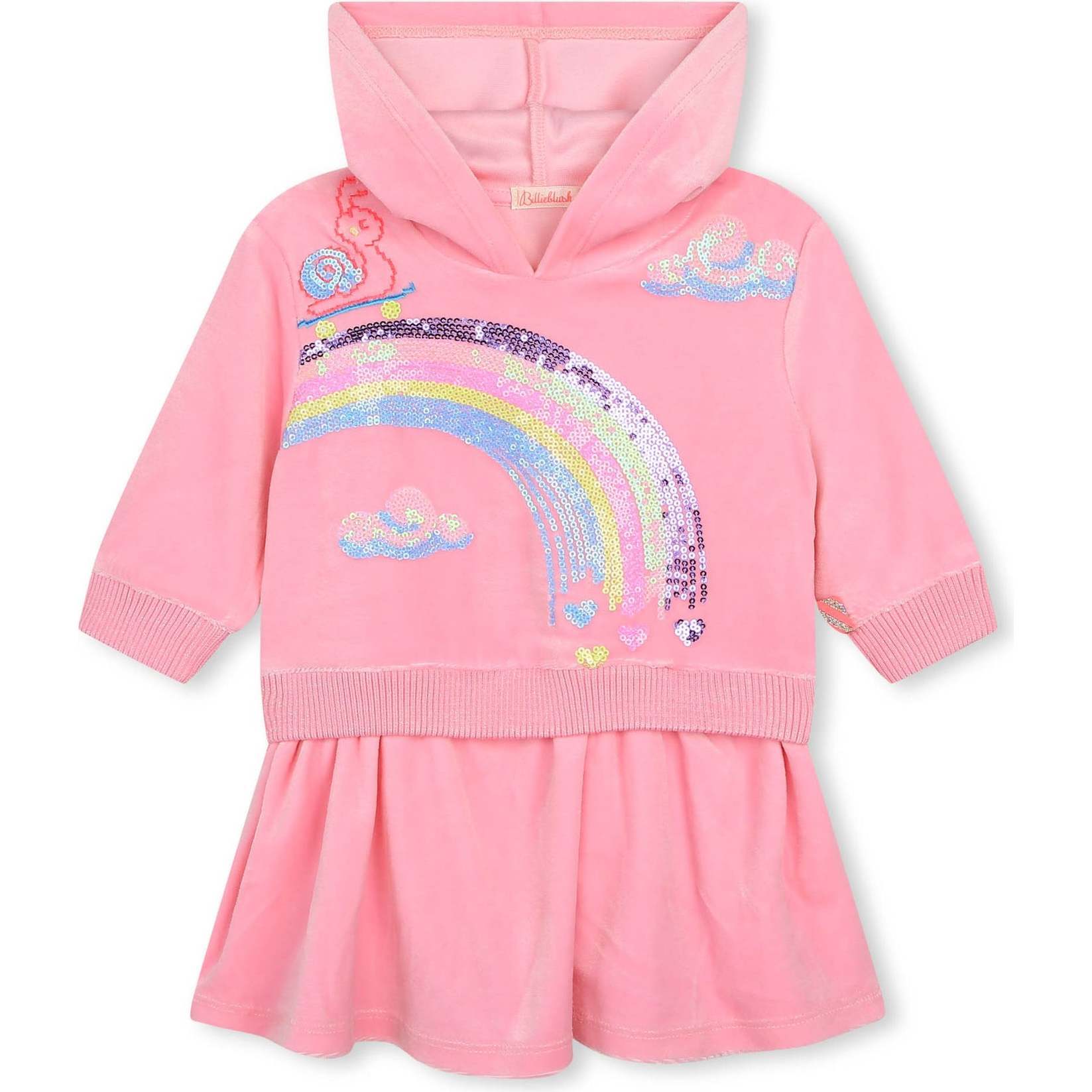 Rainbow Hooded Velvet Dress, Pink - Dresses - 1