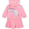 Rainbow Hooded Velvet Dress, Pink - Dresses - 1 - thumbnail