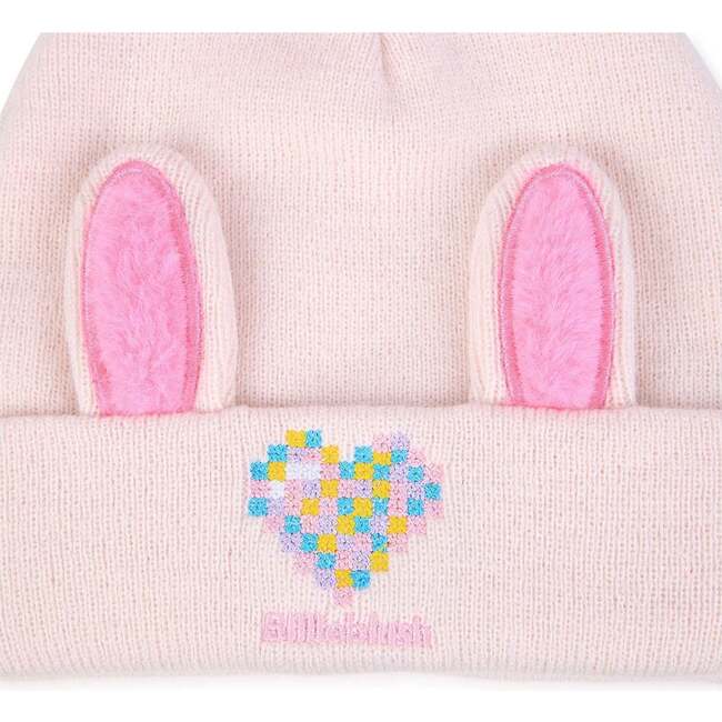 Bunny Heart Knit Beanie, Pink - Hats - 2