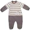 Zebra Striped Babysuit, Grey - Bodysuits - 1 - thumbnail