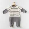 Zebra Striped Babysuit, Grey - Bodysuits - 2