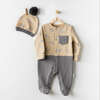 Zebra Pocket Babysuit & Hat, Beige - Bodysuits - 2