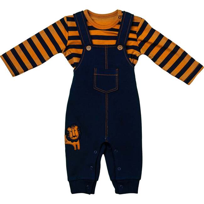 Striped Tiger Overalls Outfit, Navy