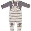 Striped Overalls Outfit, Beige - Mixed Apparel Set - 1 - thumbnail