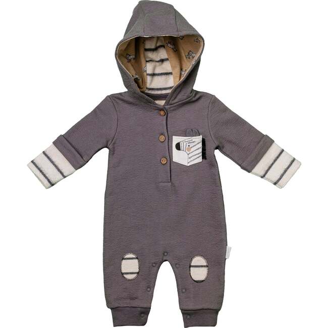 Hooded Pocket Babysuit, Grey