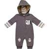 Hooded Pocket Babysuit, Grey - Bodysuits - 1 - thumbnail