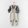 Striped Overalls Outfit, Beige - Mixed Apparel Set - 2
