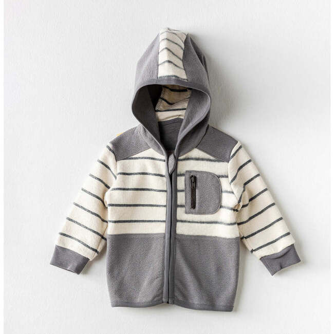 Striped Zip Up Hoodie, Grey - Sweatshirts - 2
