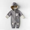 Hooded Pocket Babysuit, Grey - Bodysuits - 2
