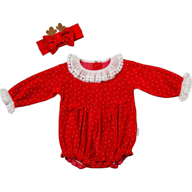 Holiday Ruffle Babysuit, Red