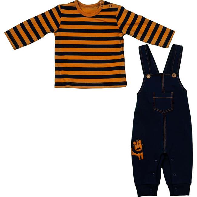 Striped Tiger Overalls Outfit, Navy - Mixed Apparel Set - 3