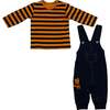 Striped Tiger Overalls Outfit, Navy - Mixed Apparel Set - 3