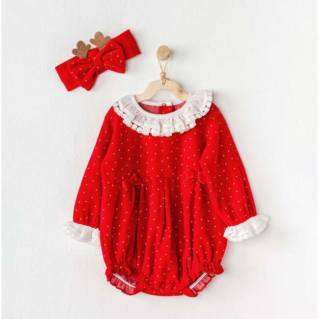 Holiday Ruffle Babysuit, Red - Bodysuits - 2