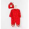 Holiday Print Babysuit & Hat, Red - Bodysuits - 2