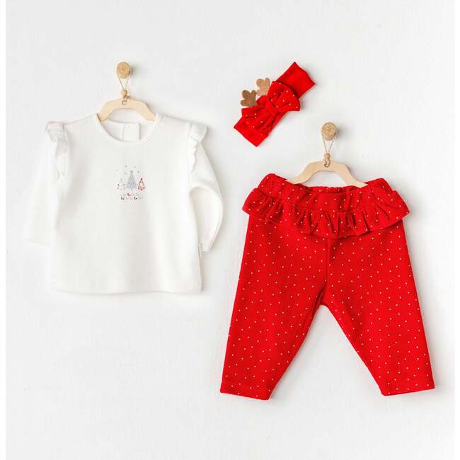 Holiday Ruffle Outfit & Headband, White - Mixed Apparel Set - 2