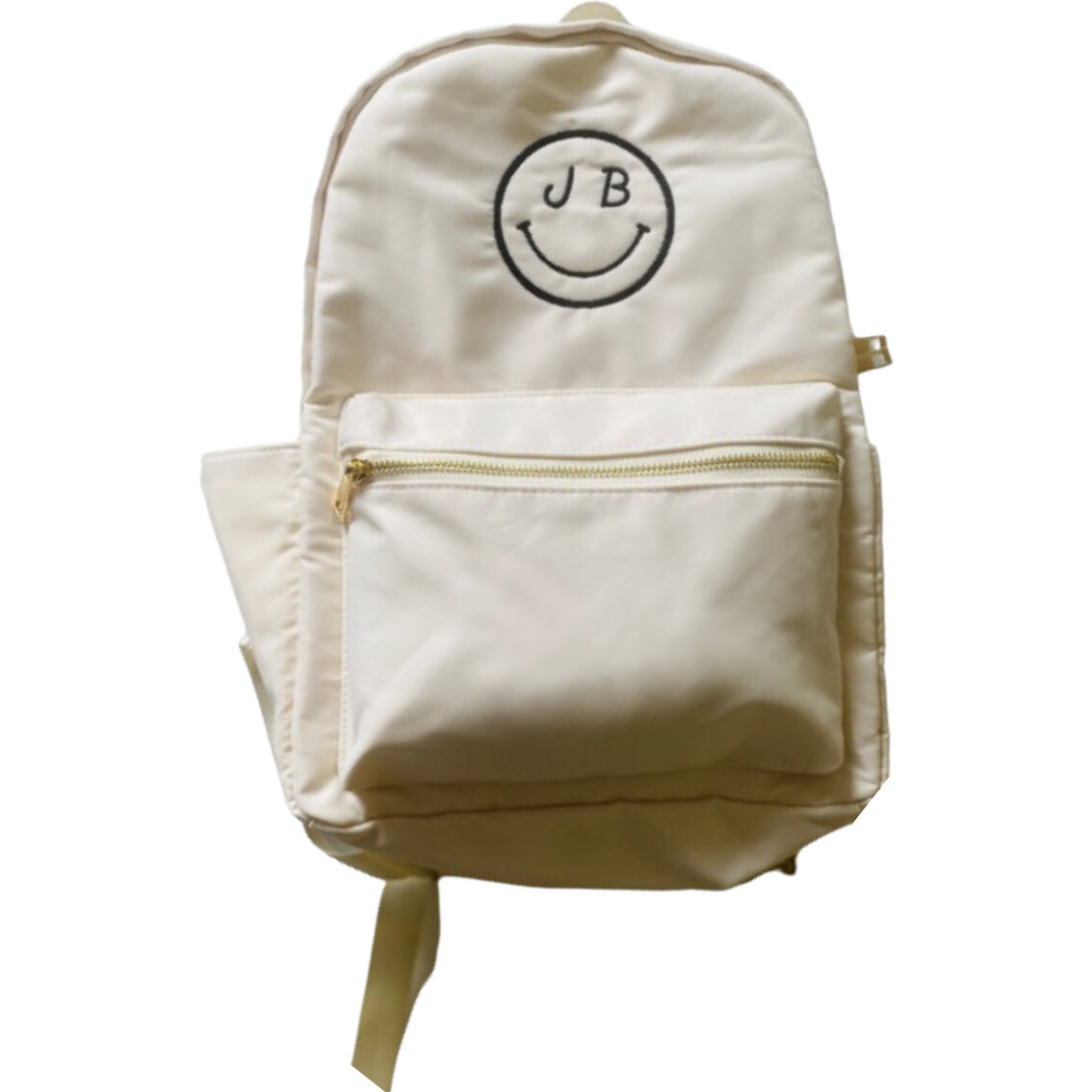 Personalized Smiley Embroidered Backpack, Nude - Backpacks - 1