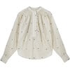 Women's Florence Smocked Shoulder Oversized Cuff Blouse, Ivory Jamdani - Blouses - 1 - thumbnail